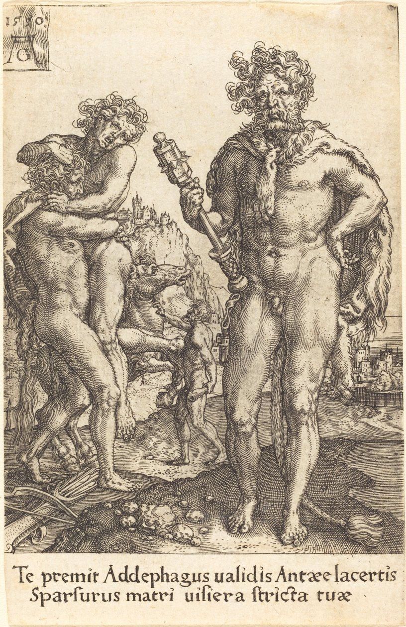 海格力斯和安泰斯，1550年。 作者 海因里希·阿尔德勒弗（Heinrich Aldegrever）