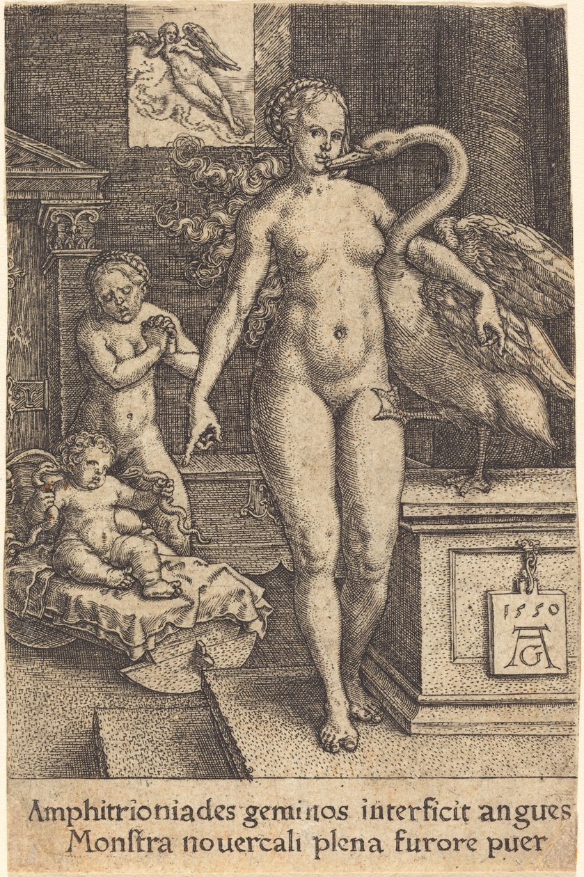 海格力斯是个孩子，1550年。 作者 海因里希·阿尔德勒弗（Heinrich Aldegrever）
