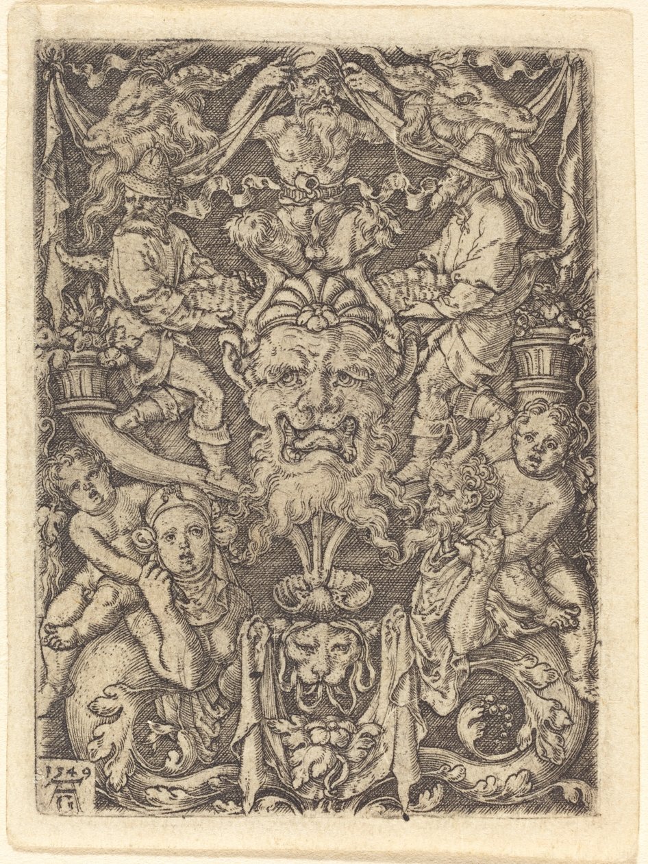 带面具的装饰品，1549年。 作者 海因里希·阿尔德勒弗（Heinrich Aldegrever）