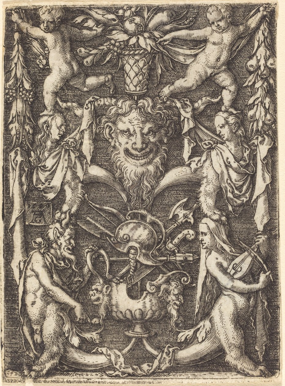 带面具的装饰品，1550年。 作者 海因里希·阿尔德勒弗（Heinrich Aldegrever）