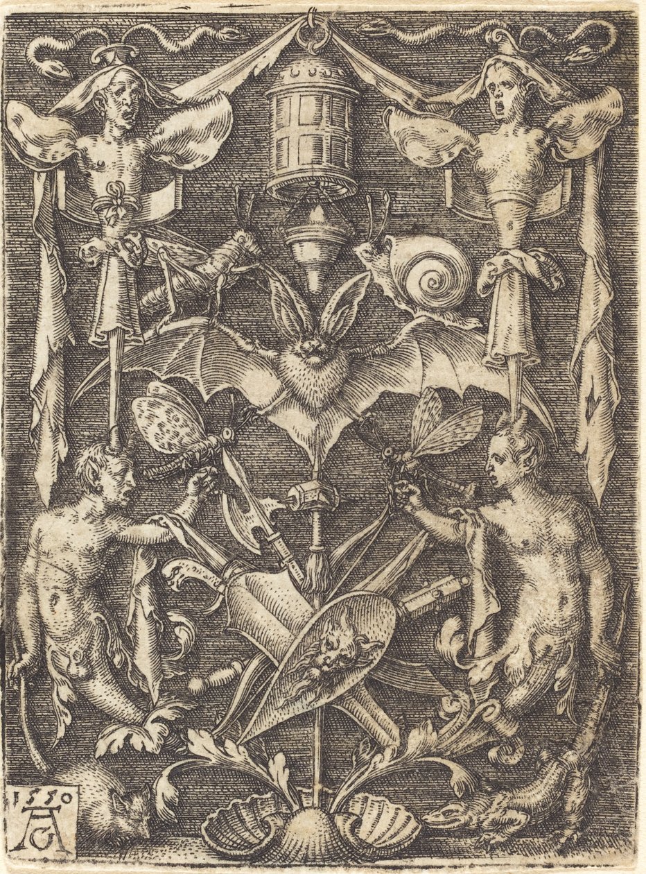 带有武器奖杯的装饰品，1550年。 作者 海因里希·阿尔德勒弗（Heinrich Aldegrever）