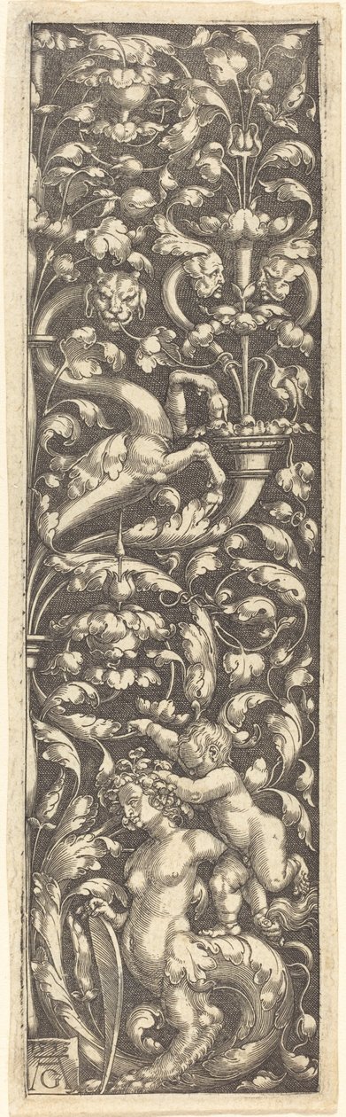 斯芬克斯背上的儿童装饰品，1535年。 作者 海因里希·阿尔德勒弗（Heinrich Aldegrever）