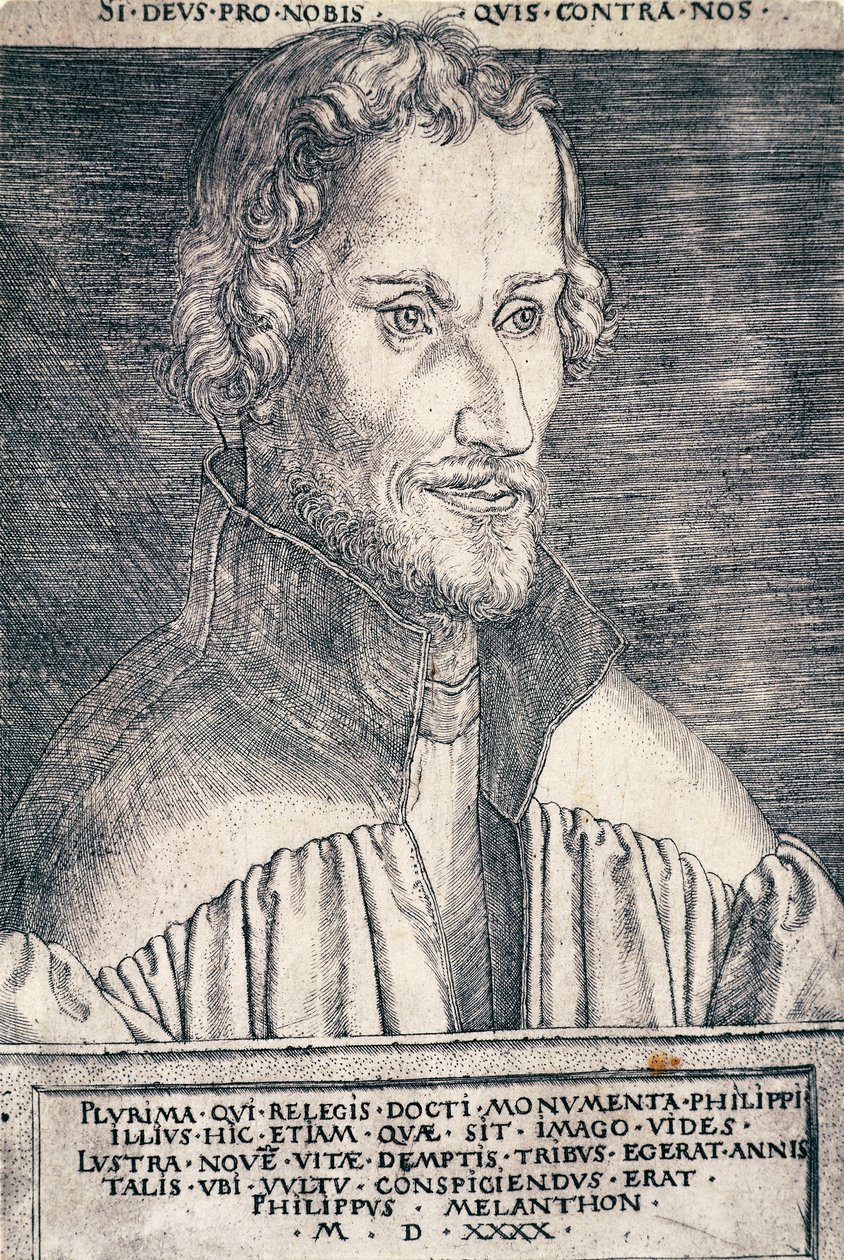 德国人文主义者和神学家菲利普·梅兰希顿 (Philipp Melanchthon) 或菲利普·施瓦泽德 (Philipp Schwarzerd) (1497-1560) 的肖像，由 Heinrich Aldegrever (1502-ca 1561) 雕刻 作者 海因里希·阿尔德勒弗（Heinrich Aldegrever）