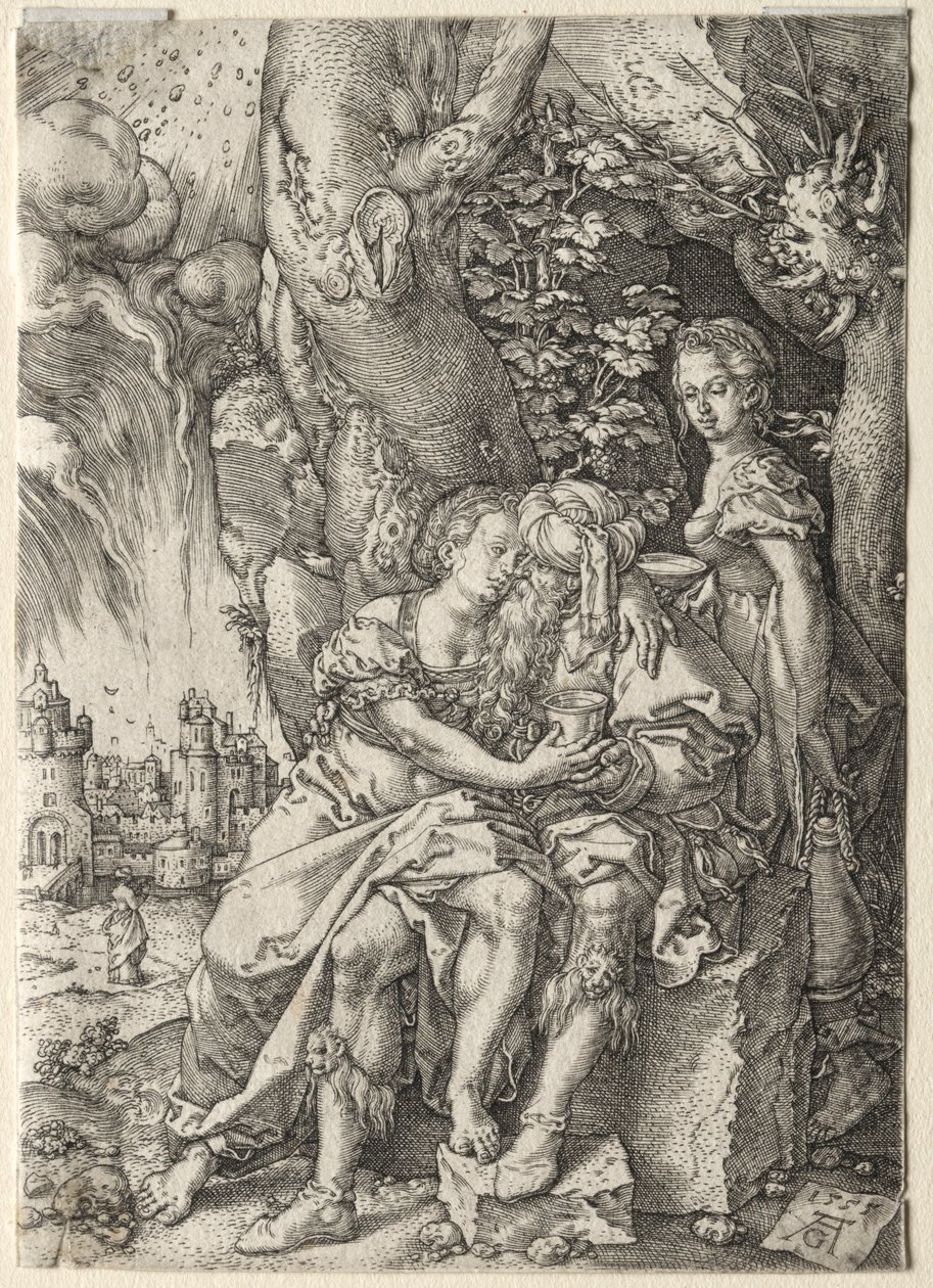 地段的故事：地段和他的女儿们，1555年。 作者 海因里希·阿尔德勒弗（Heinrich Aldegrever）