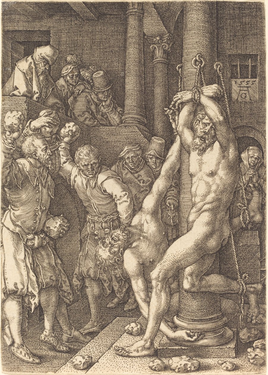 被人民用石头砸死的两位长老，1555年。 作者 海因里希·阿尔德勒弗（Heinrich Aldegrever）