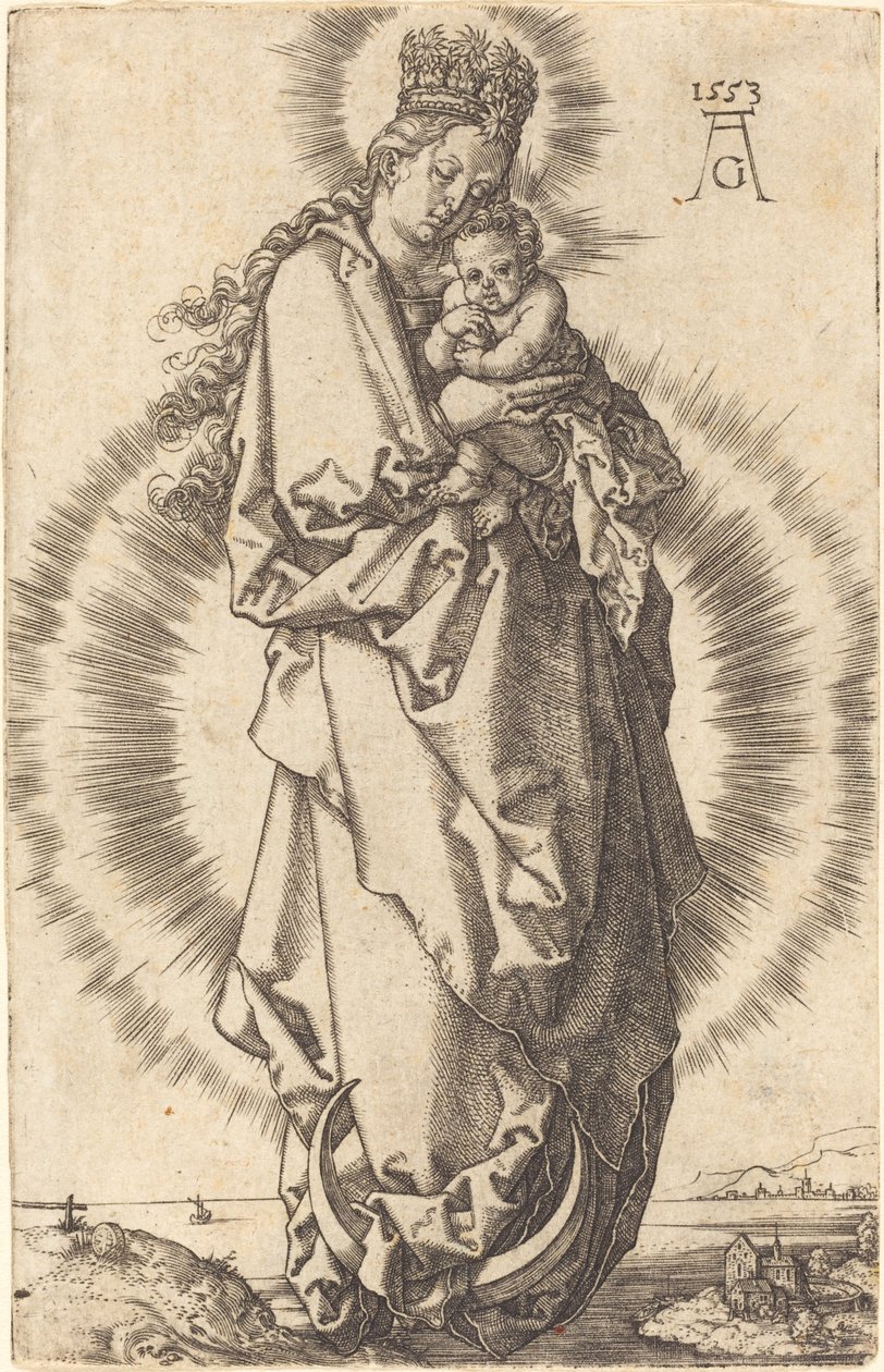 圣母与新月上的孩子》，1553年。 作者 海因里希·阿尔德勒弗（Heinrich Aldegrever）