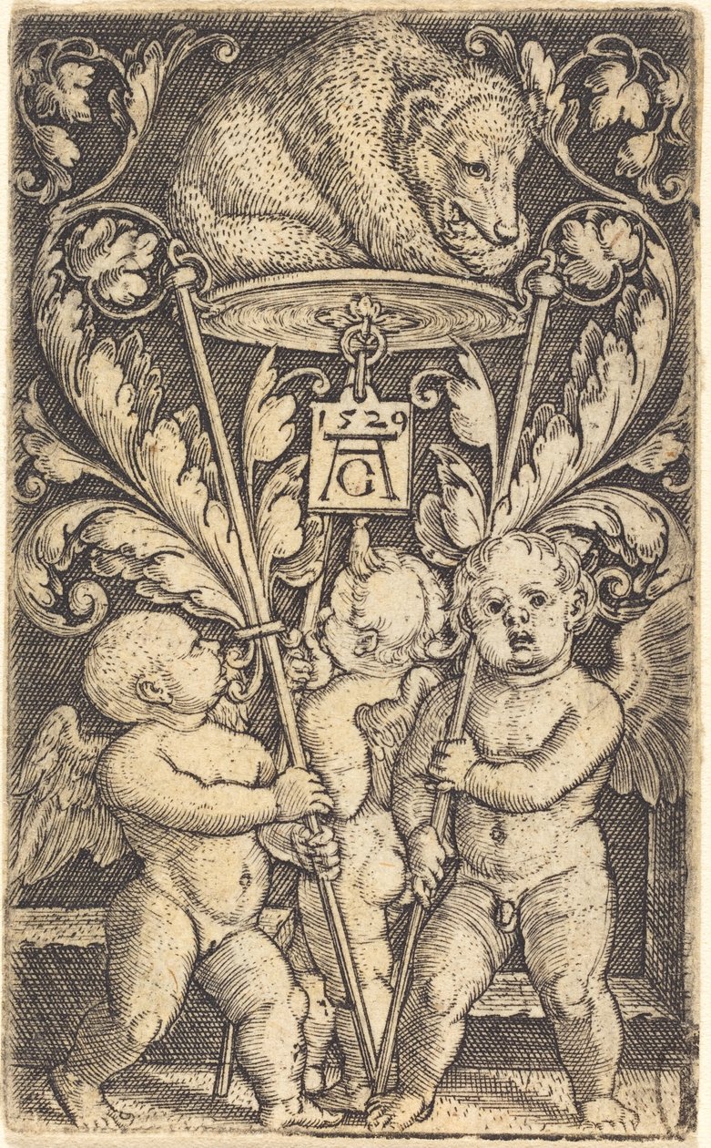 三只丘比特和一只熊，1529年。 作者 海因里希·阿尔德勒弗（Heinrich Aldegrever）