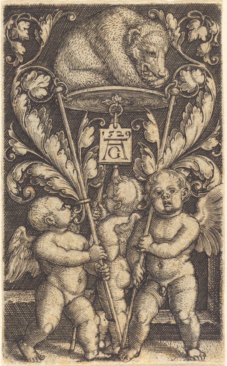 三只丘比特和一只熊，1529年。 作者 海因里希·阿尔德勒弗（Heinrich Aldegrever）