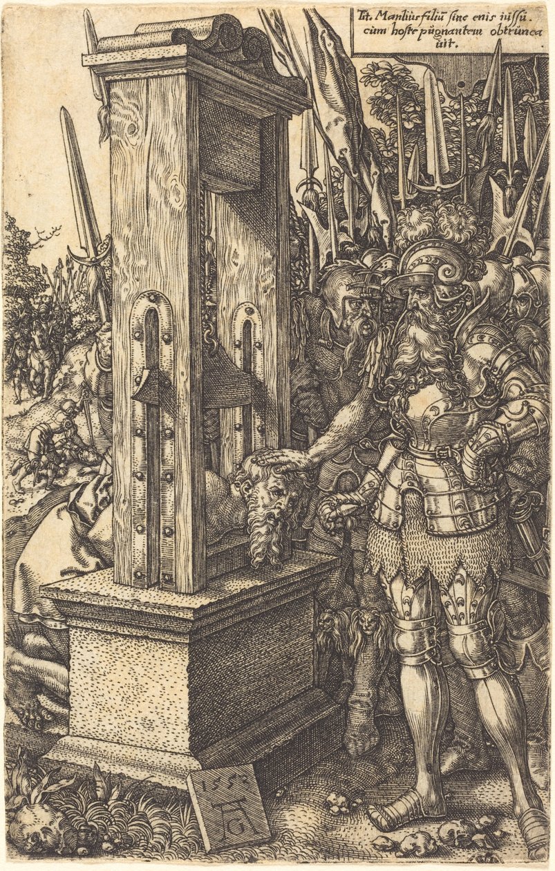 提图斯-曼利乌斯斩杀其儿子，1553年。 作者 海因里希·阿尔德勒弗（Heinrich Aldegrever）