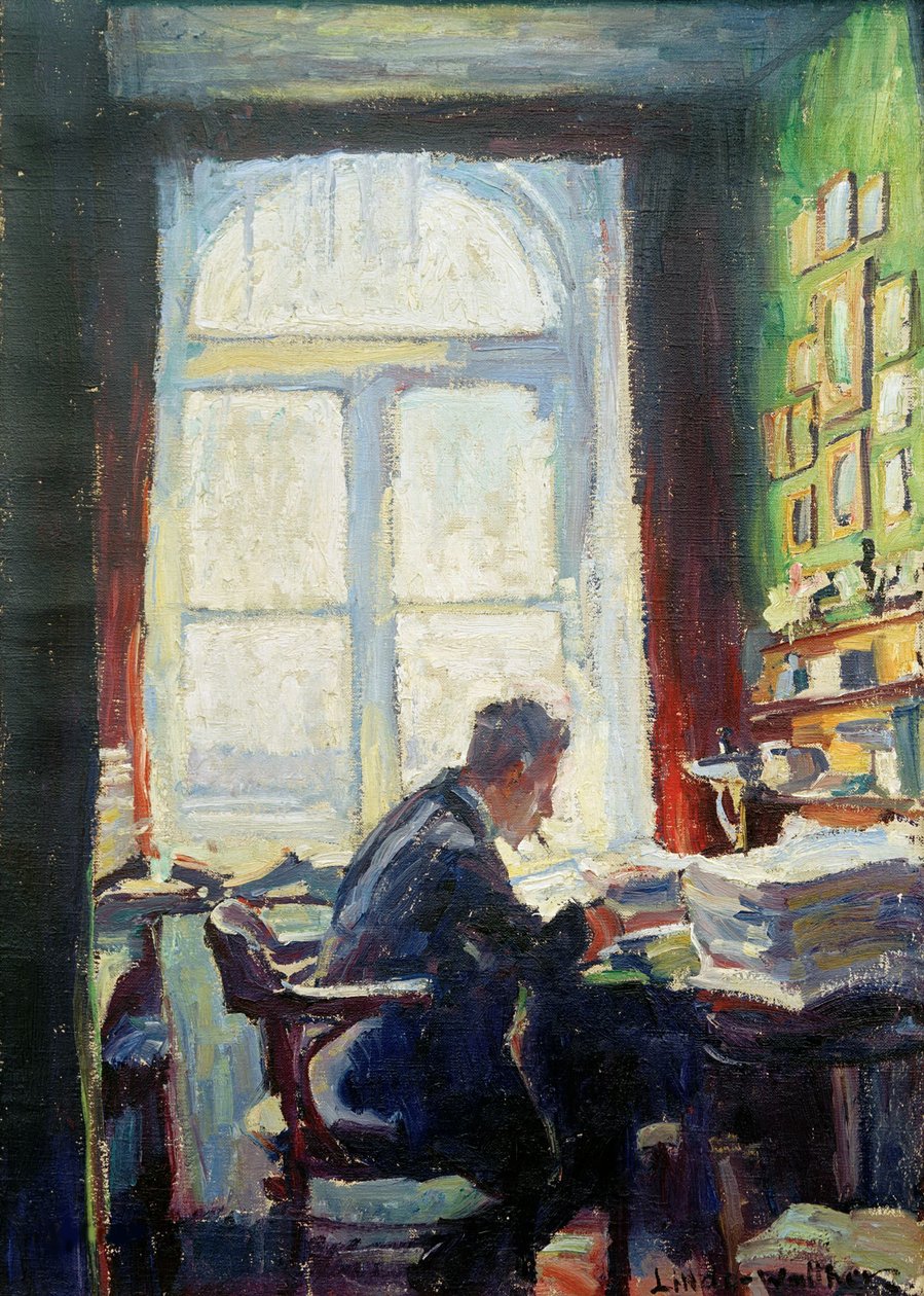 诗人凯撒-弗莱施伦在书桌前，1912年。 作者 海因里希·爱德华·林德·瓦尔特