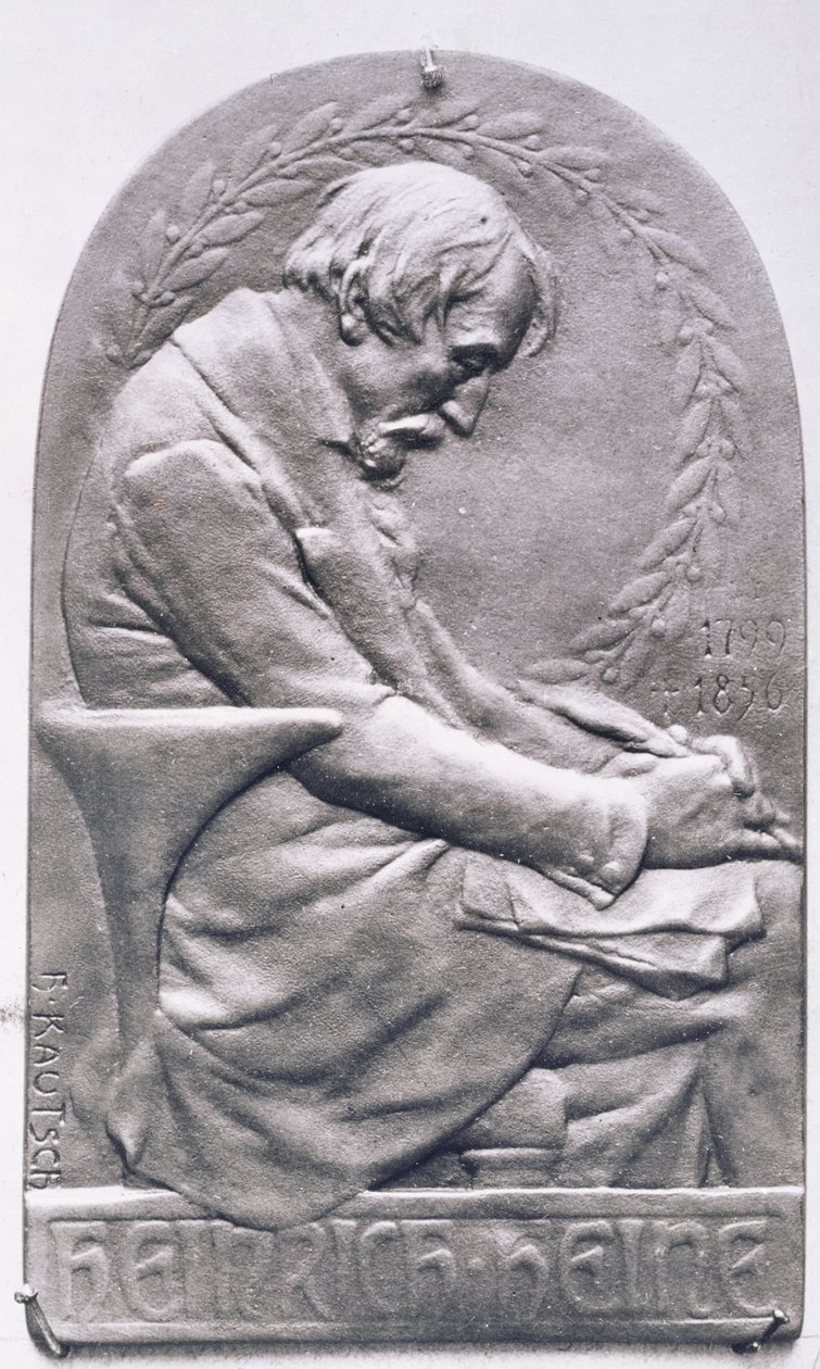Heinrich Heine（1797-1856）（青铜）肖像奖章（bw照片） 作者 海因里希·考茨（Heinrich Kautsch）