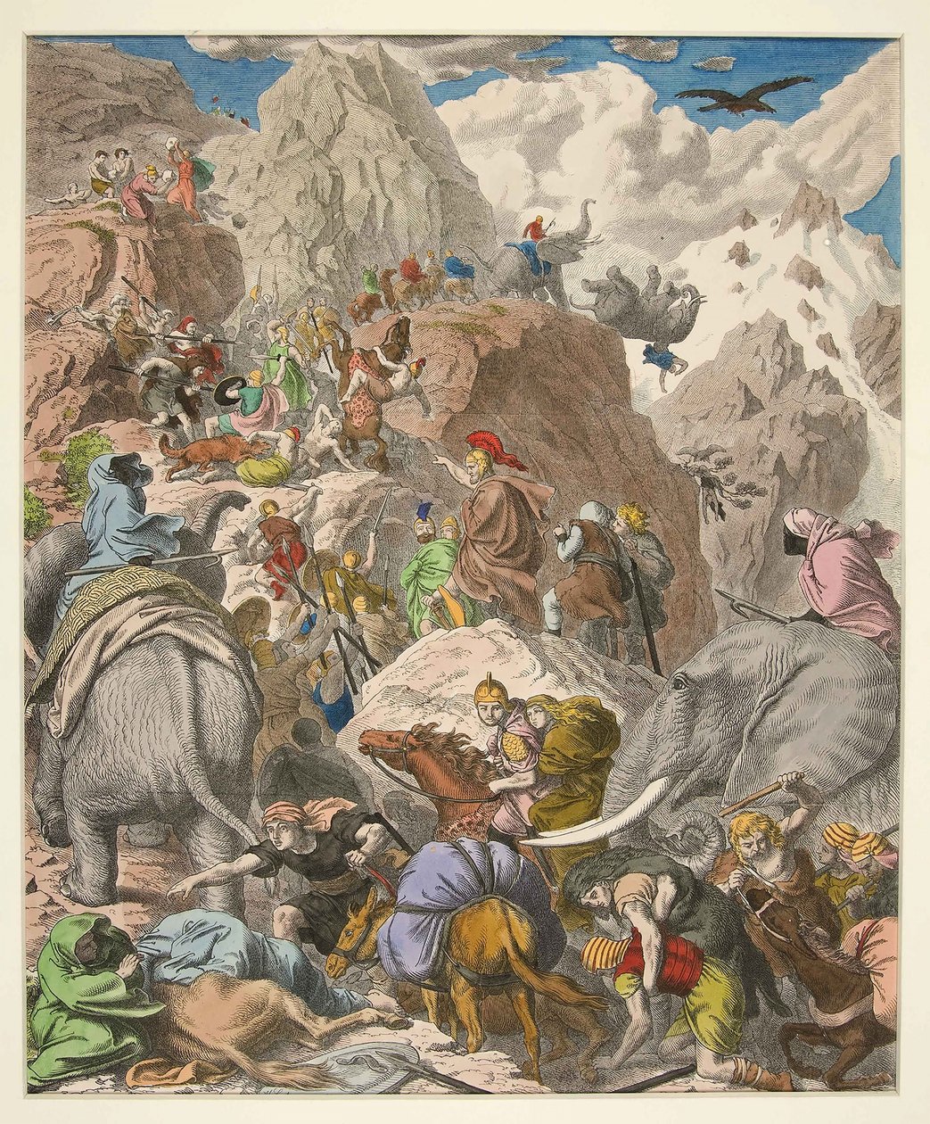 Hannibal穿越阿尔卑斯山，酒吧。 1866年（手工彩色雕刻） 作者 海因里希·勒特曼