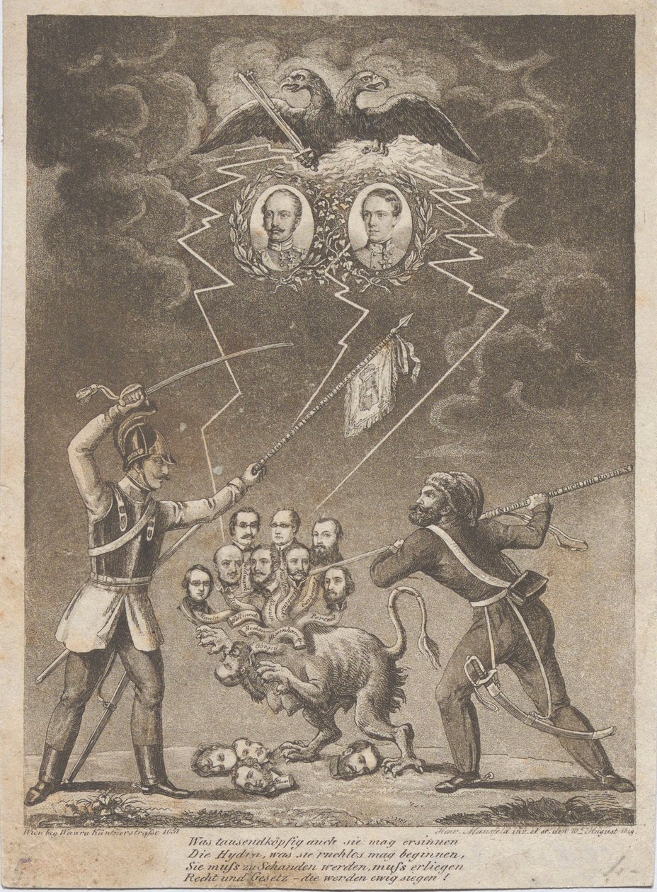 1849年镇压匈牙利革命的寓言故事，1849年。 作者 海因里希·曼斯菲尔德