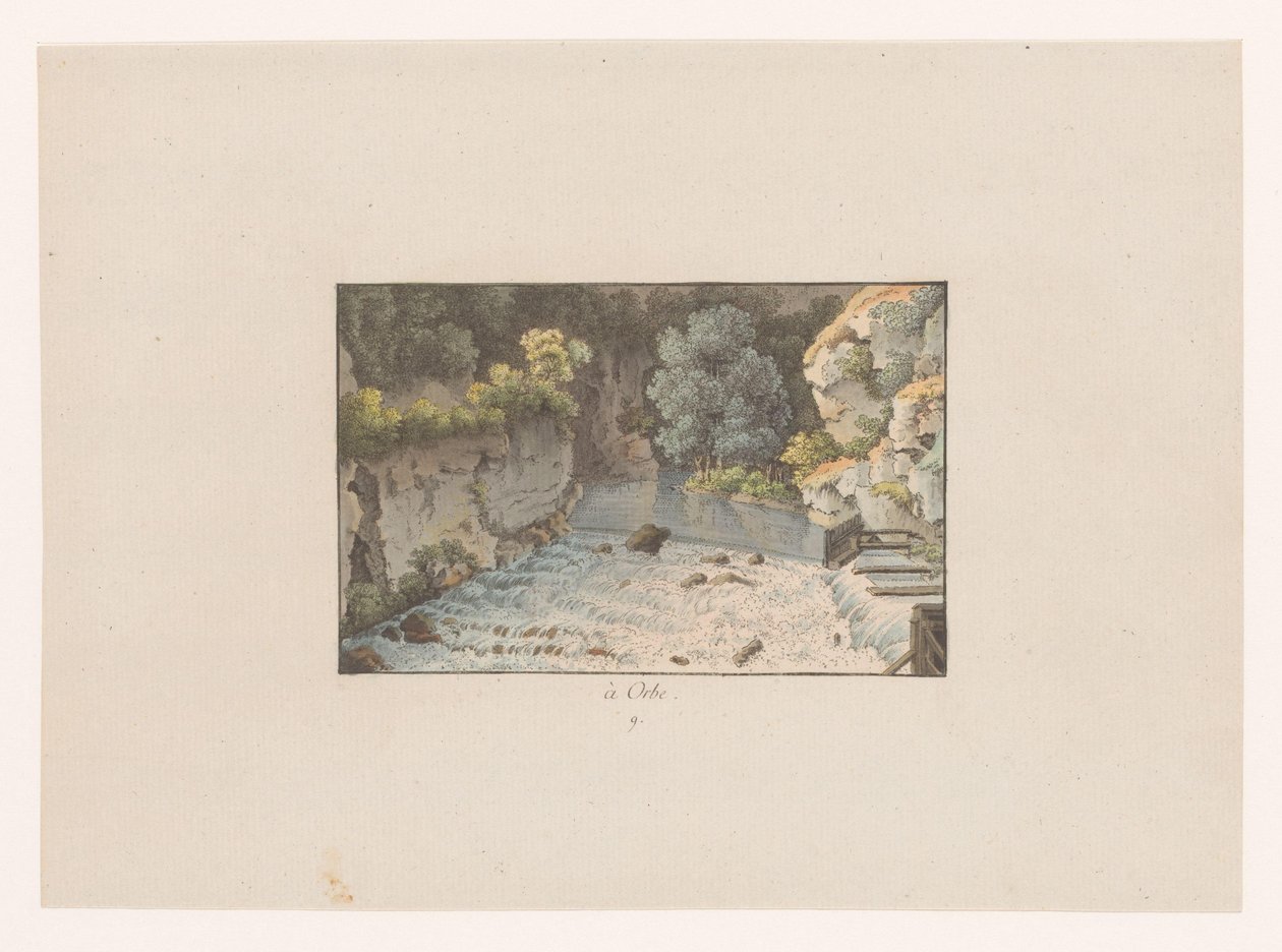 奥尔布瀑布的景色 à Orbe（物体上的标题） 瑞士风光（系列标题） Collection de quelques vues dessinées en Suisse d