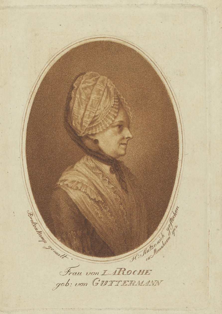 拉罗什（La Roche）的索菲（Sophie of La Roche），内特·古特曼·冯·古特斯霍芬1730-1807，1782年。 作者 海因里希·辛岑尼奇（Heinrich Sintzenich）