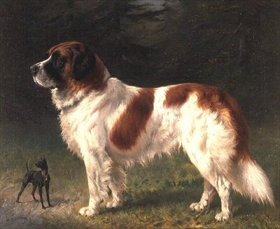 一只圣伯纳犬和一只微型平犬 作者 海因里希·斯珀林（Heinrich Sperling）