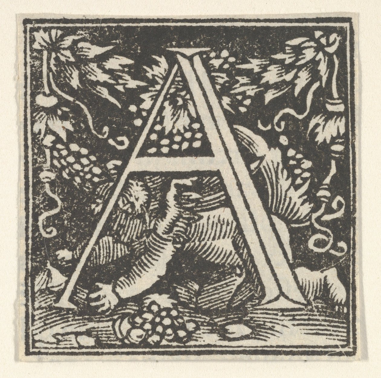 带有putto的首字母A，约1538年。 作者 海因里希·沃格瑟（Heinrich Vogtherr）