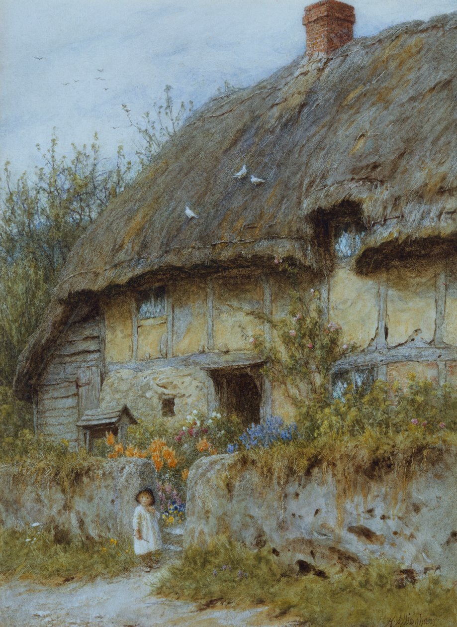 伯克郡乡村小屋（带有刮痕的水彩画） 作者 海伦阿灵厄姆