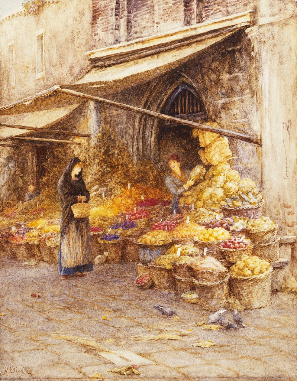 钟楼底部的水果摊，威尼斯附近的圣乔瓦尼·埃尔莫西纳里奥（San Giovanni Elemosinario）， 作者 海伦阿灵厄姆