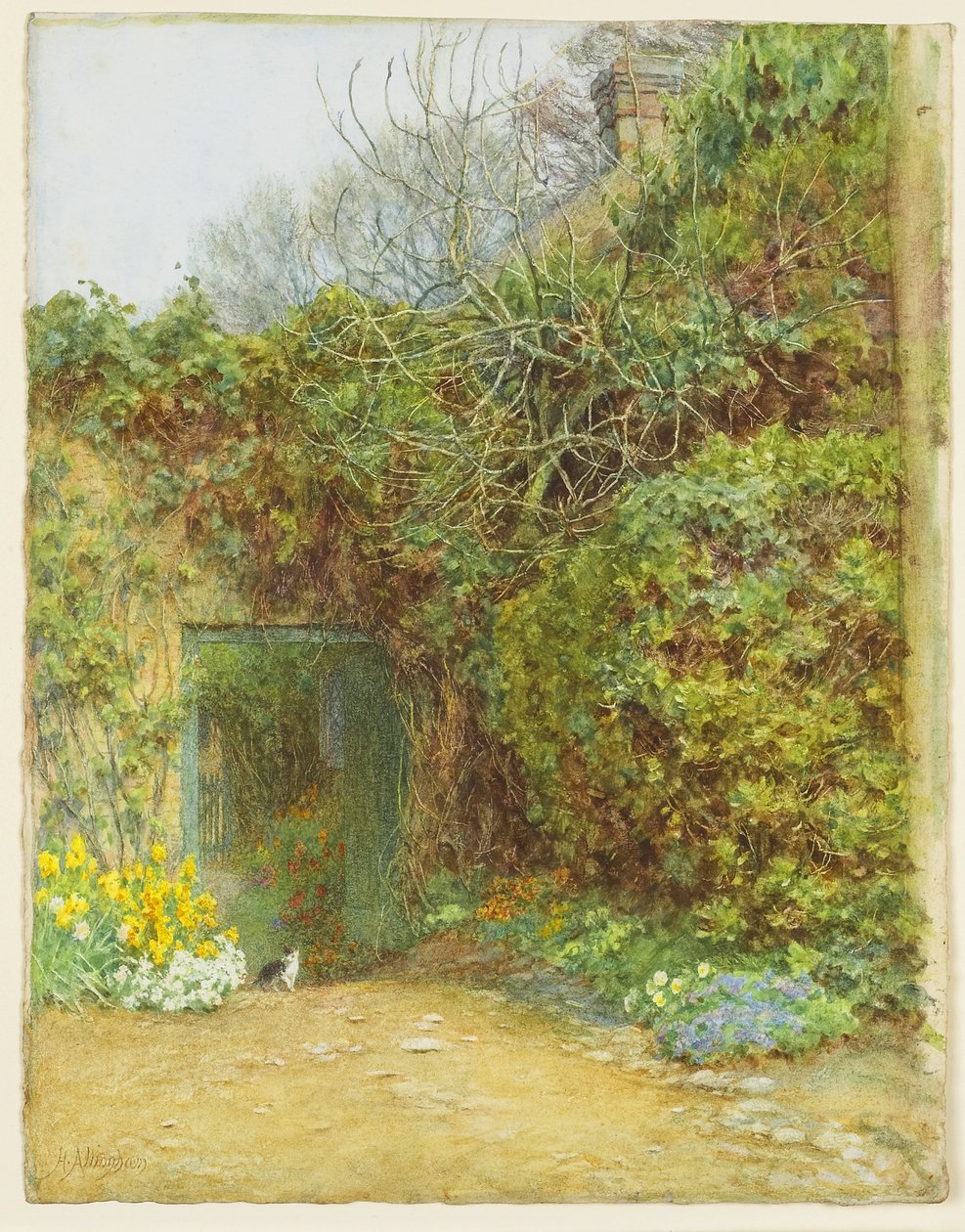 The Dairy Door，Farringford，Lord Tennysons Home，1890年（wc，阿拉伯树胶和在纸上刮掉） 作者 海伦阿灵厄姆