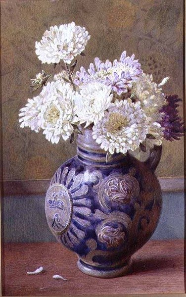 石器壶中的菊花（水彩画） 作者 海伦·科迪莉亚·科尔曼·安杰尔
