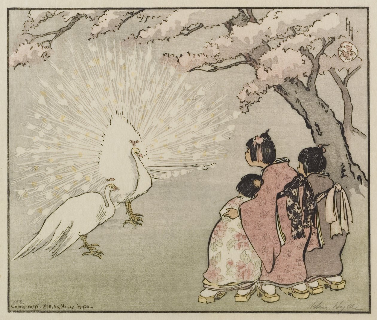 白孔雀，1914年（彩色木刻） 作者 海伦·海德（Helen Hyde）