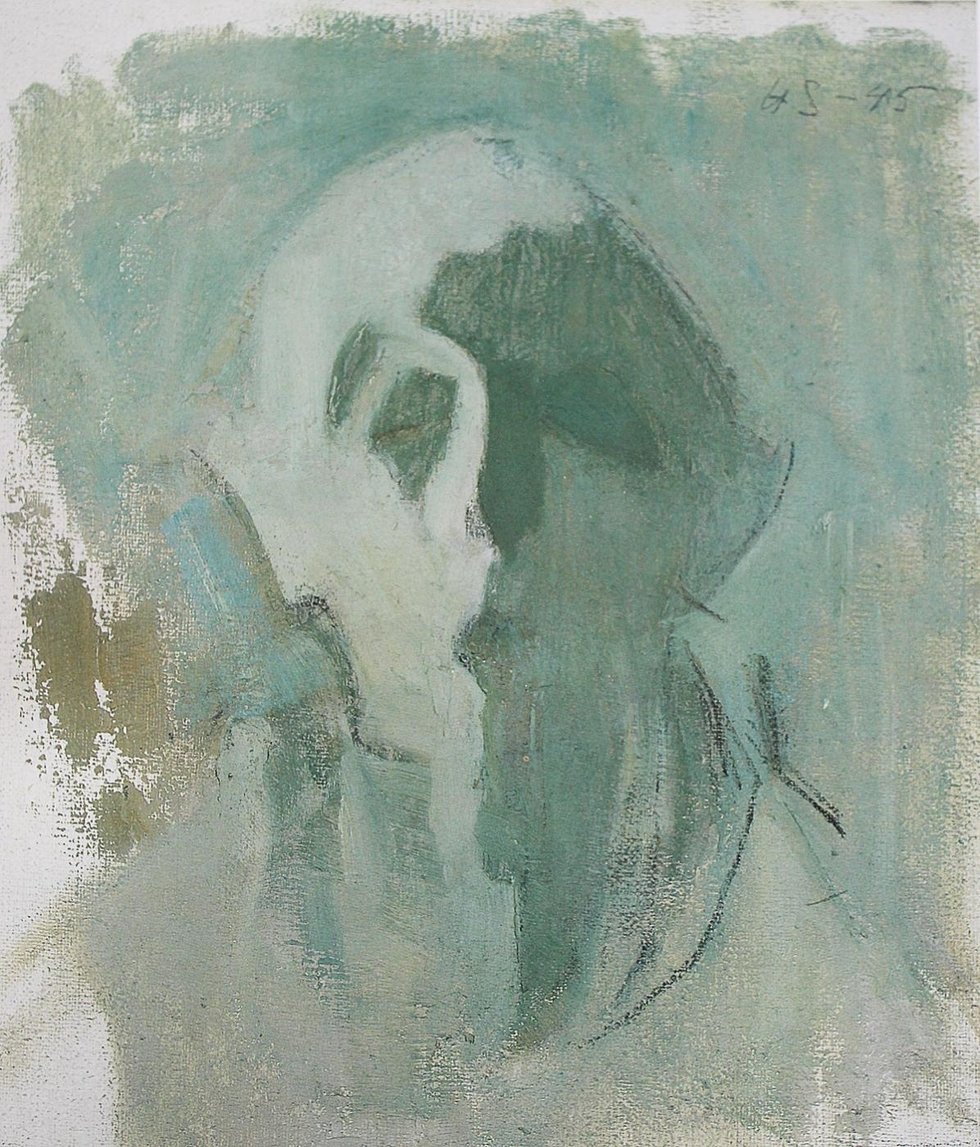 自画像，光影和暗影英文：绿色自画像光和阴影 作者 海伦·谢尔夫贝克