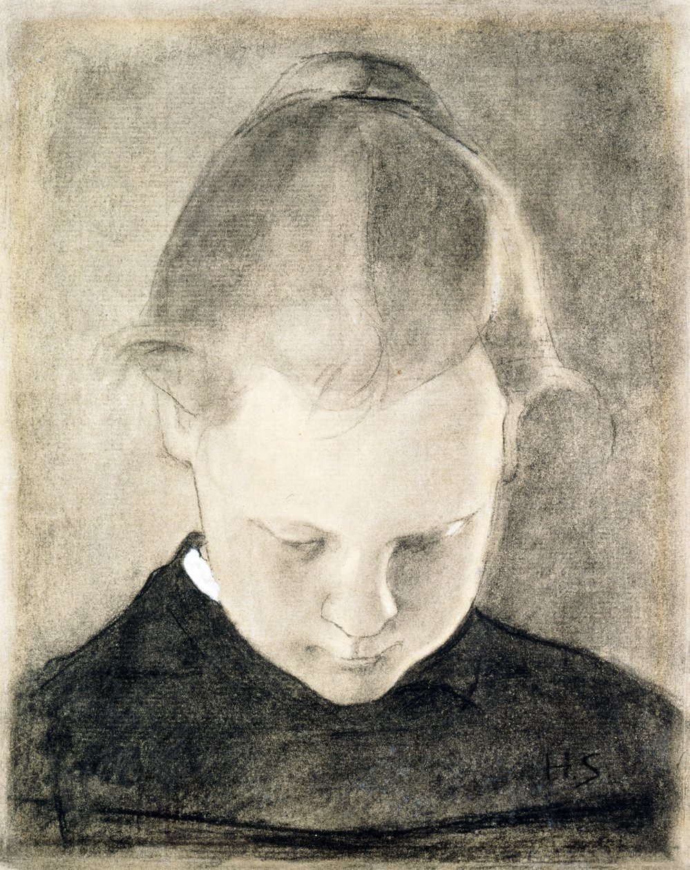 读书的女孩》，约 1905 年（纸上炭笔和水粉画） 作者 海伦·谢尔夫贝克