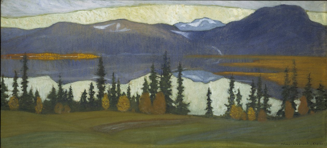 来自克洛卡的风景，约1910年（水彩画与水粉画）。 作者 赫尔默·奥斯隆