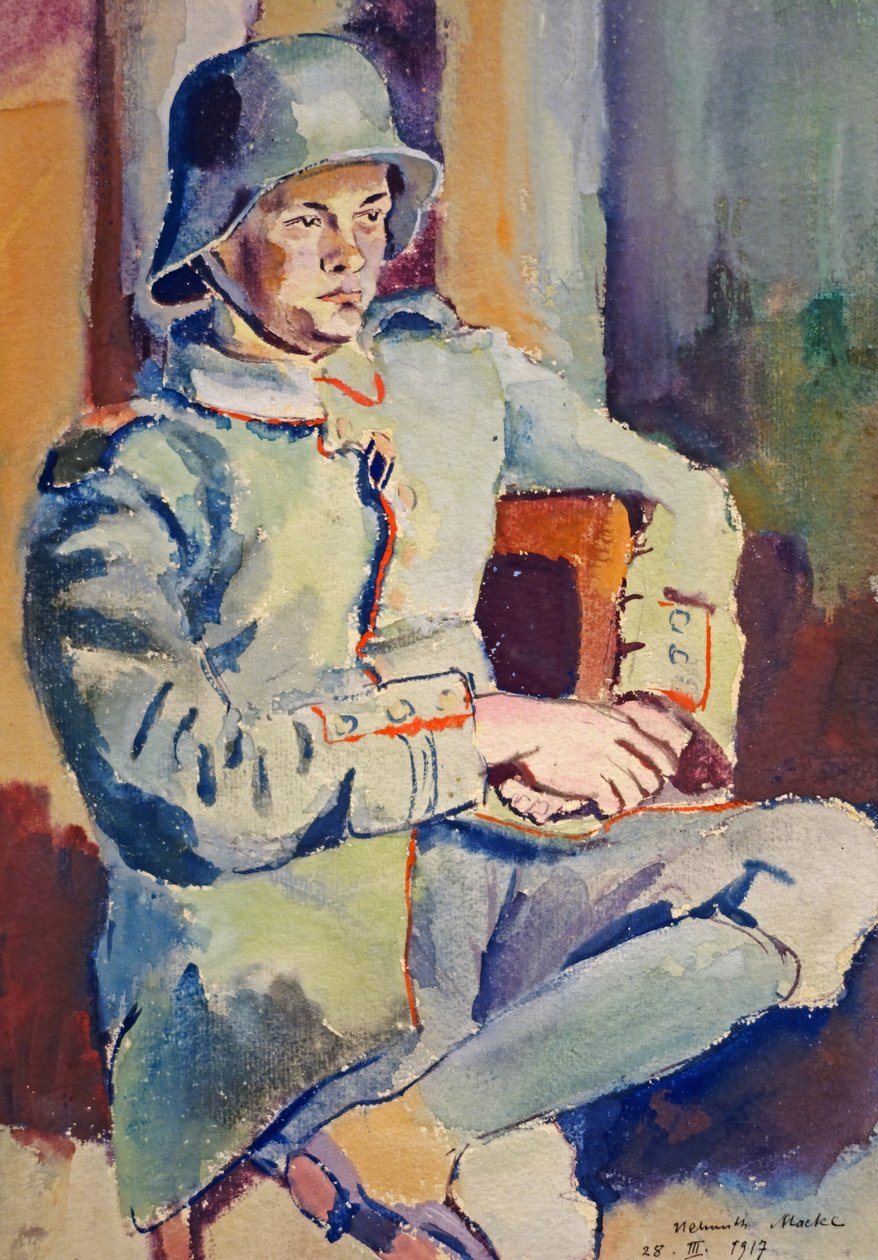 与钢盔甲的自画像 作者 赫尔姆特·马克（Helmuth Macke）