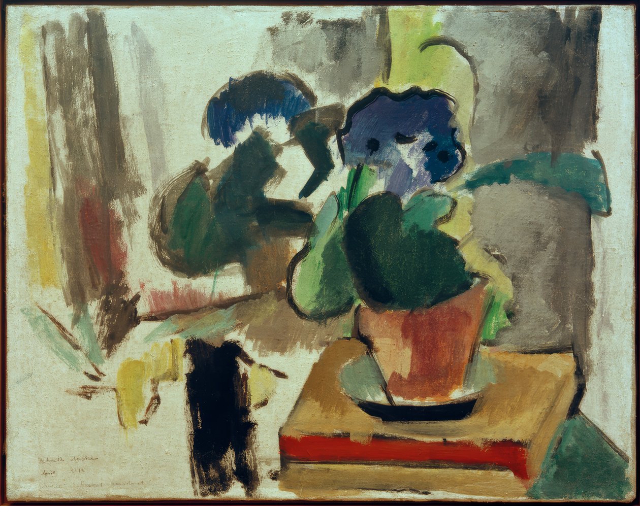 Zinnerarie和书的静物 作者 赫尔姆特·马克（Helmuth Macke）