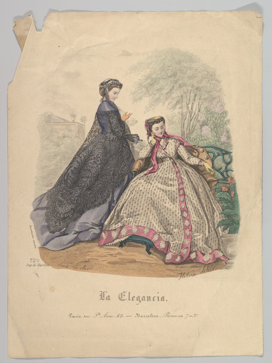 两个女人在户外，第720号，来自La Elegancia Barcelona，19世纪。 作者 埃洛伊·卢瓦尔