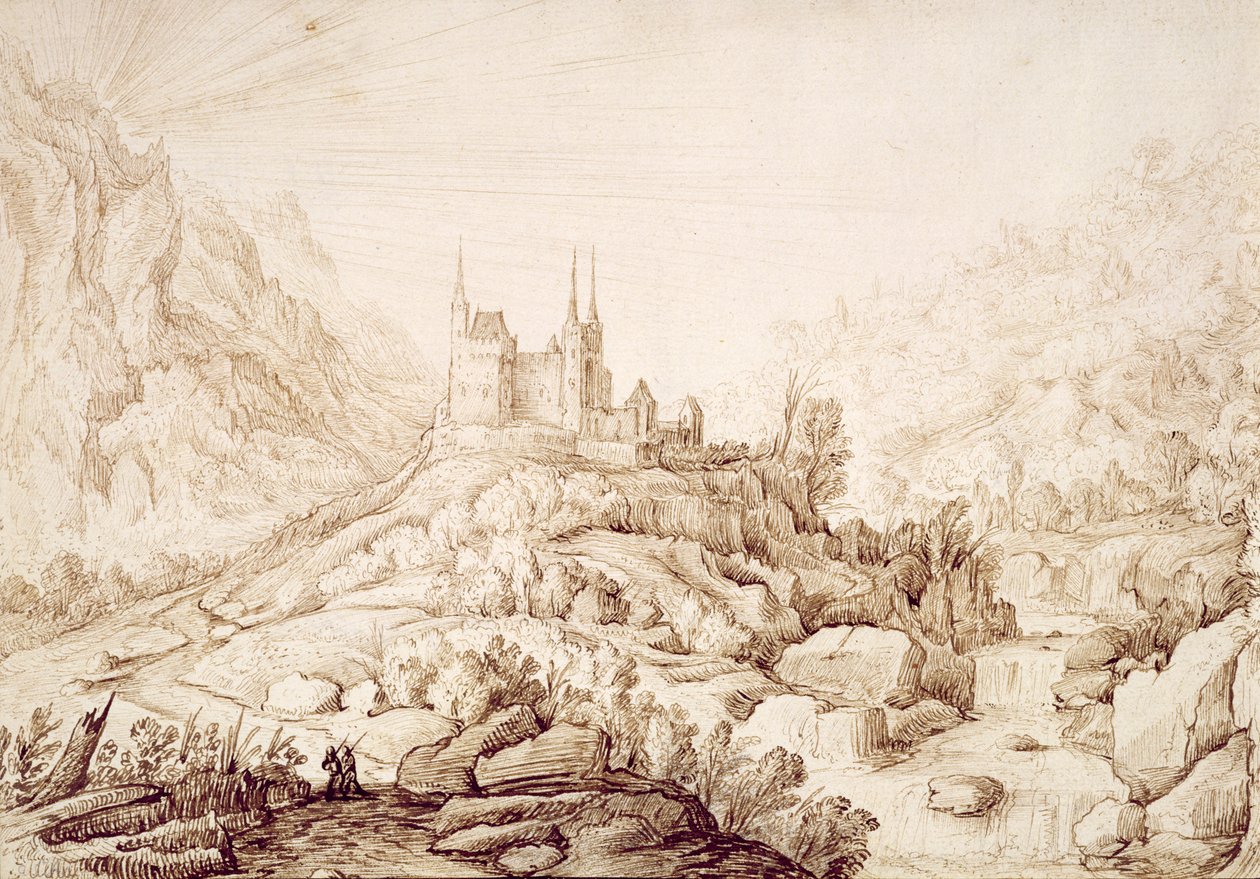 与城堡的多山风景，c.1589 作者 亨德里克·科内利斯。房间