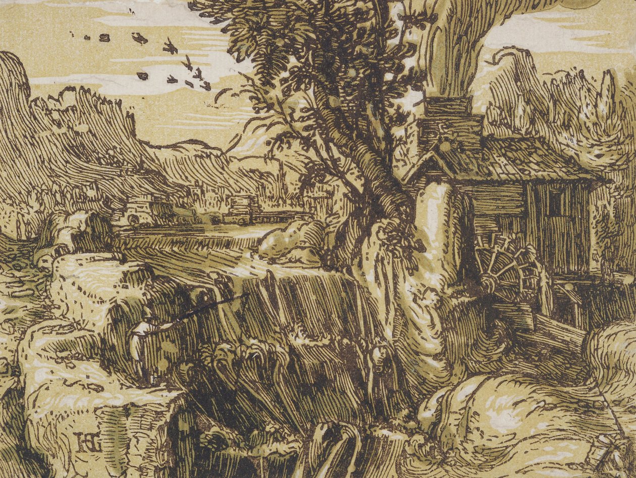 景观与瀑布 作者 亨德里克·古尔齐乌斯（Hendrik Goltzius）