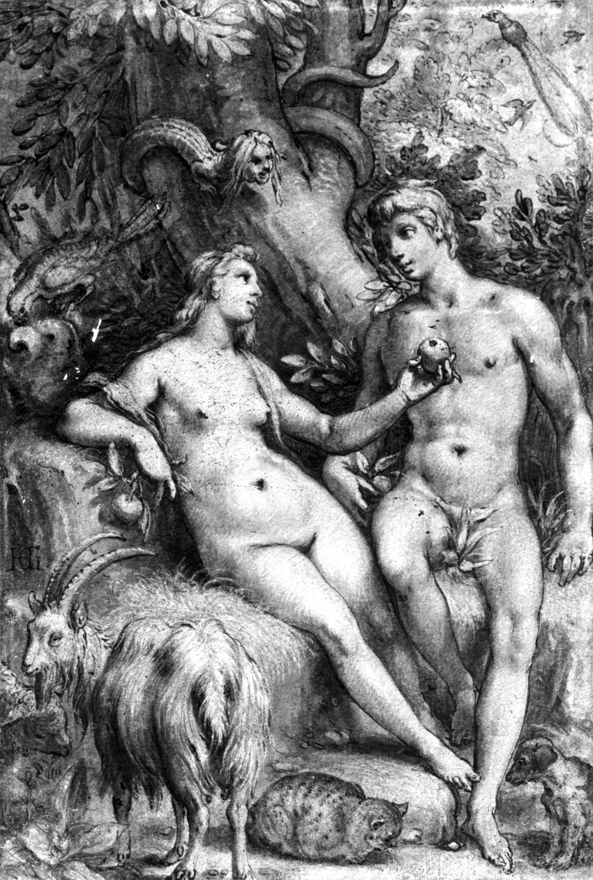 诱惑，c.1597（笔，墨水和纸上洗） 作者 亨德里克·古尔齐乌斯（Hendrik Goltzius）