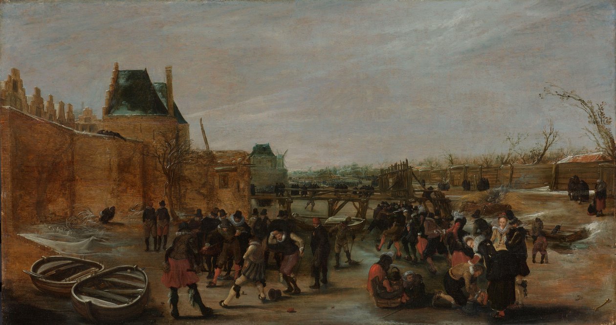 在小镇结冰的运河上嬉戏 作者 Hendrick Avercamp（复制后）