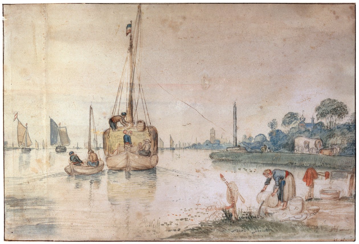 带干草的驳船，c1625-c1634 作者 亨德里克·阿弗坎普
