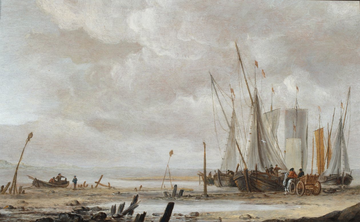 渔船停靠的海滩场景 作者 亨德里克·达伯斯