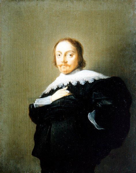 穿着黑色西装、带着花边领子的绅士画像 作者 Hendrick Gerritsz锅