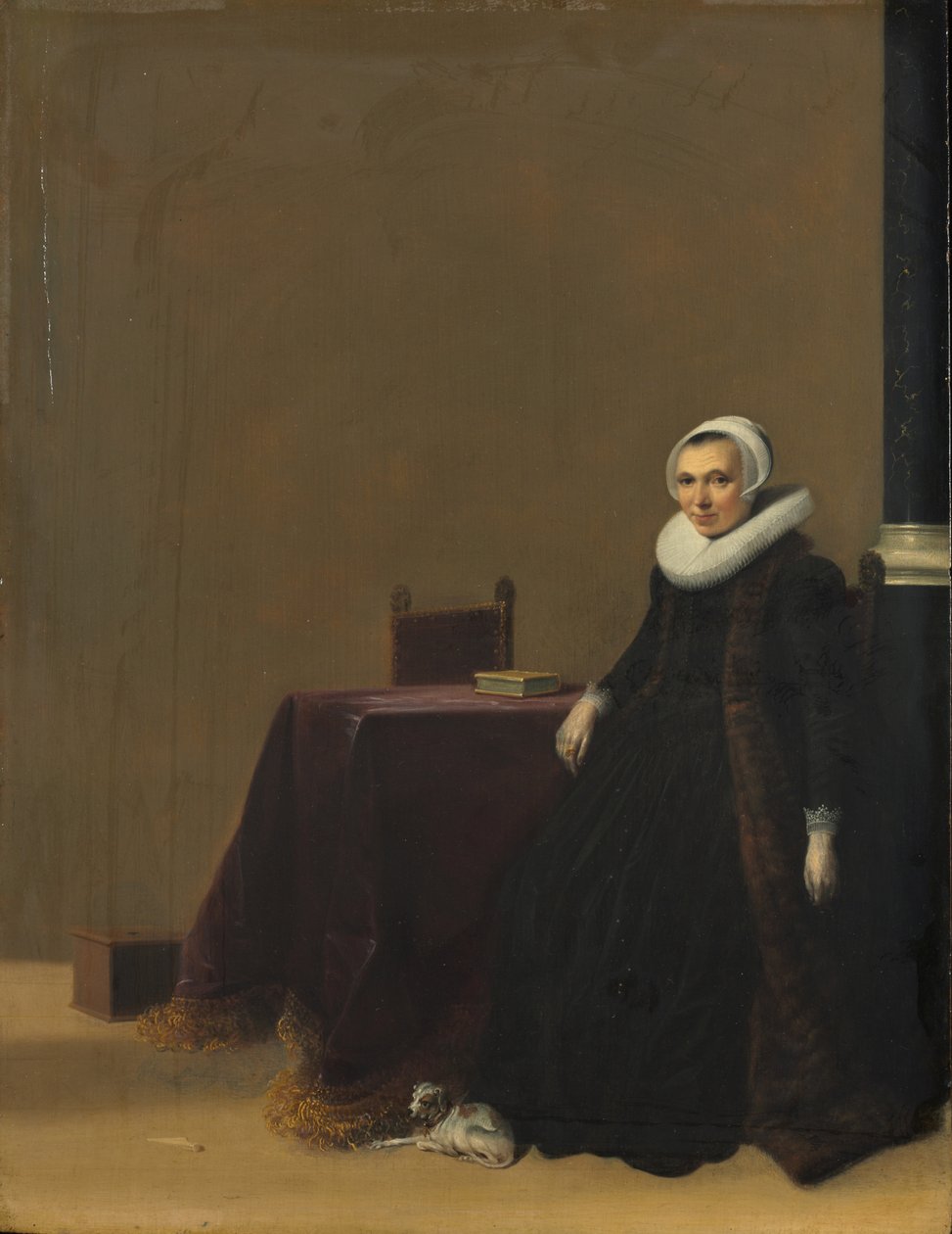 带着狗的女人的画像，约1635年 作者 Hendrick Gerritsz锅
