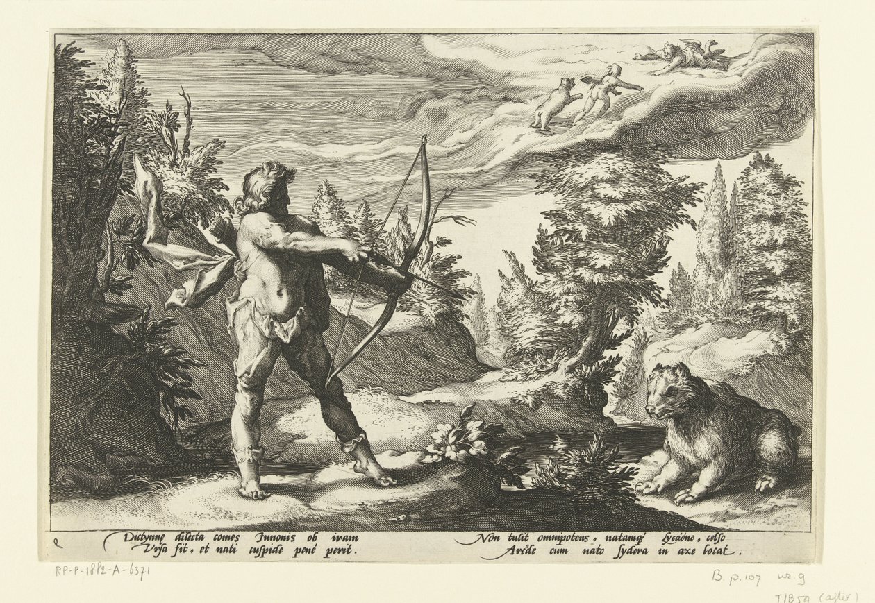 阿卡斯向卡利斯托射箭
奥维德《变形记 作者 Hendrick Goltzius（工作室）