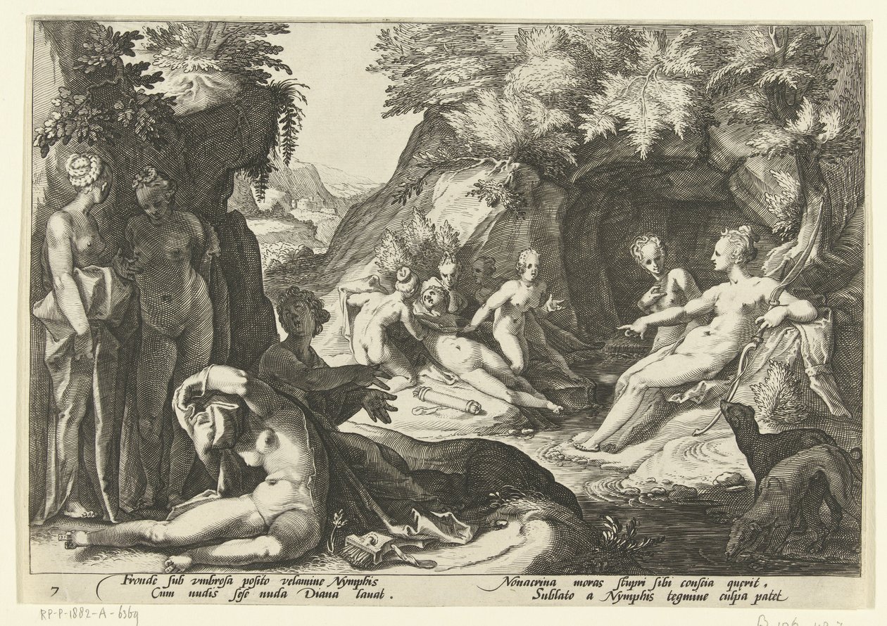 戴安娜发现卡利斯托怀孕
奥维德的《变形记》（丛书名） 作者 Hendrick Goltzius（工作室）