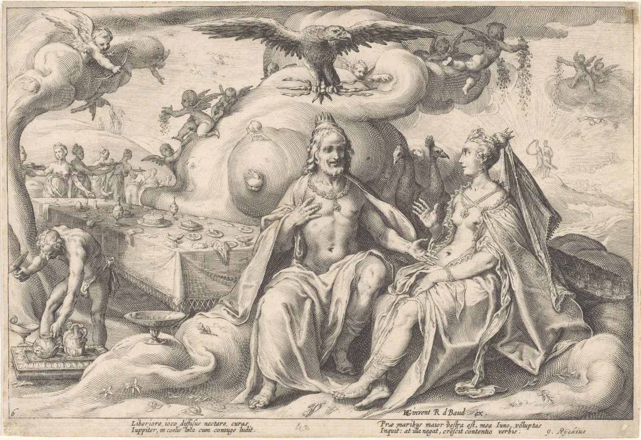 木星与朱诺之间的讨论
奥维德的《变形记》（丛书名） 作者 Hendrick Goltzius（工作室）