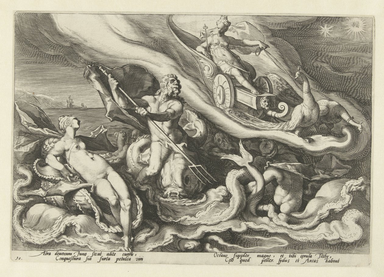 朱诺向忒提斯和奥西娜斯诉苦
奥维德的《变形记》（丛书名） 作者 Hendrick Goltzius（工作室）