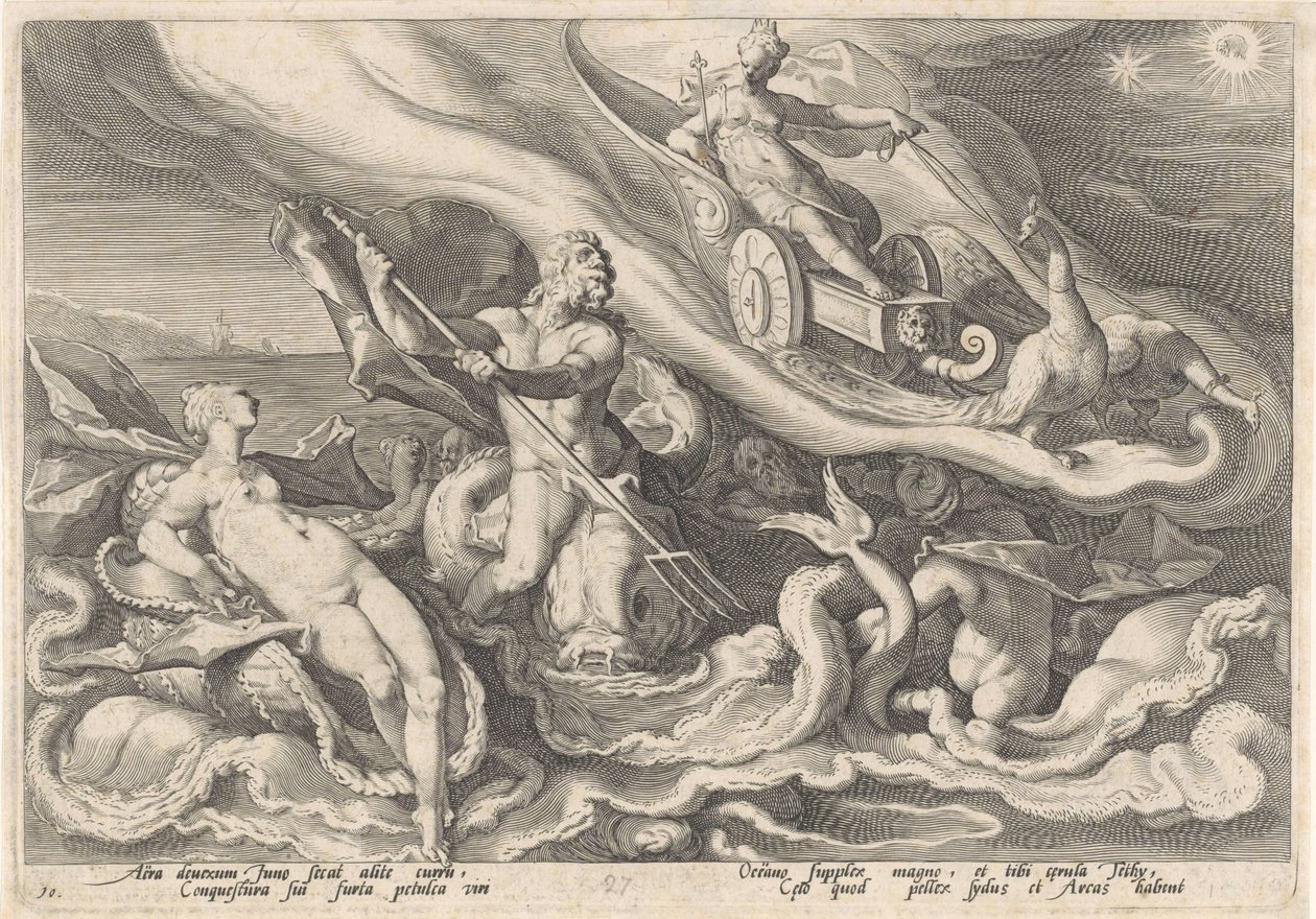 朱诺向忒提斯和奥西娜斯诉苦
奥维德的《变形记》（丛书名） 作者 Hendrick Goltzius（工作室）
