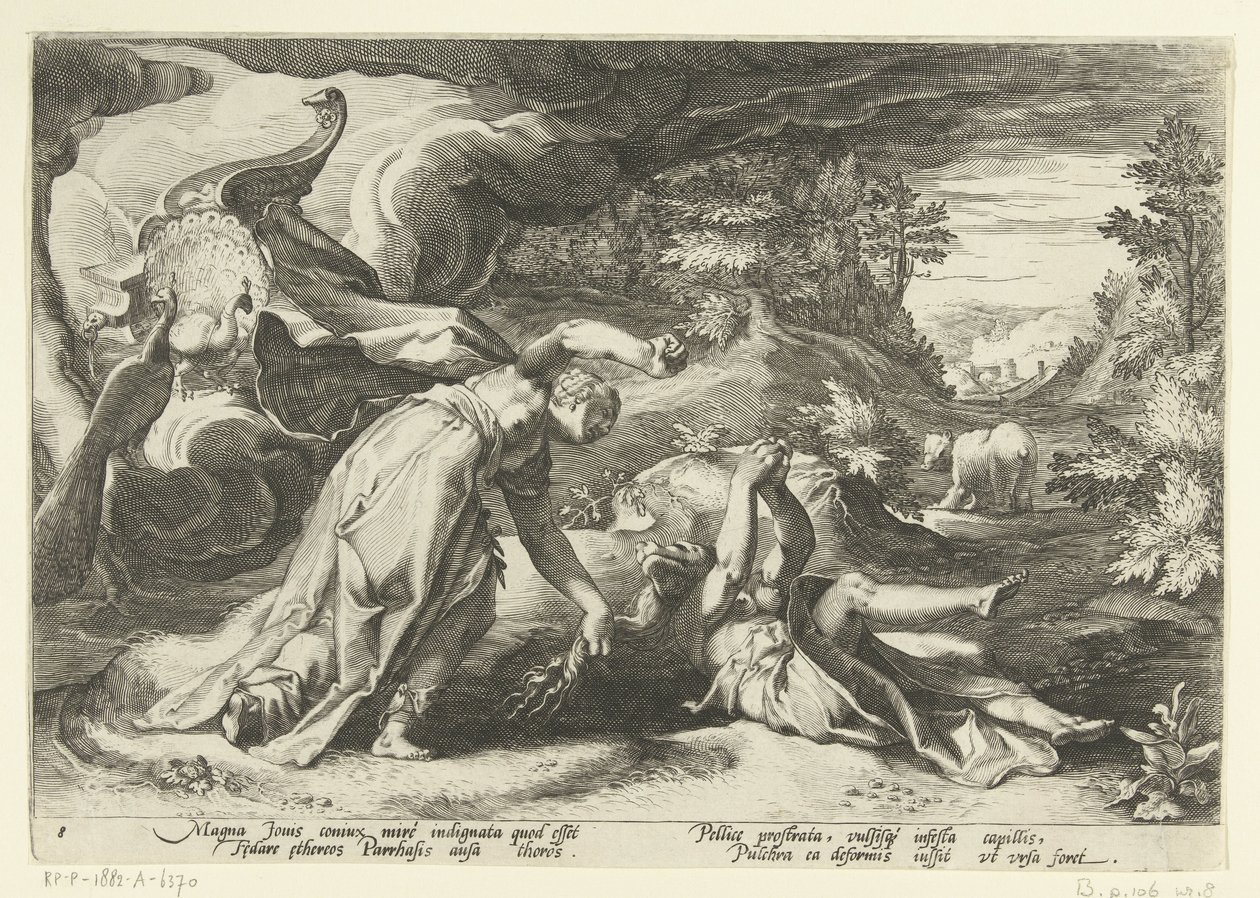 朱诺把卡利斯托变成一只熊
奥维德的《变形记》（丛书名） 作者 Hendrick Goltzius（工作室）