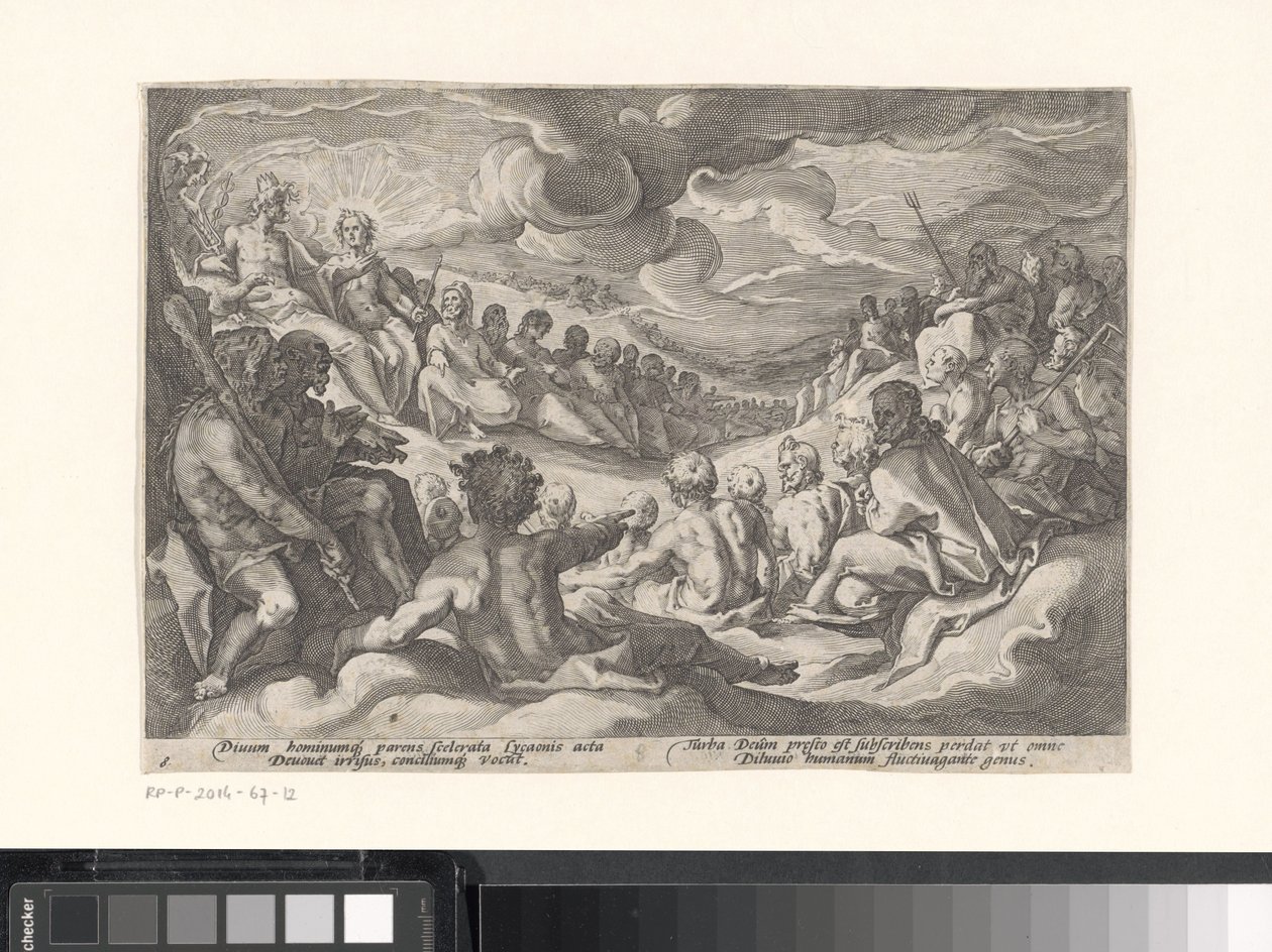 朱庇特向奥林匹斯众神请教
奥维德的《变形记》（丛书名） 作者 Hendrick Goltzius（工作室）