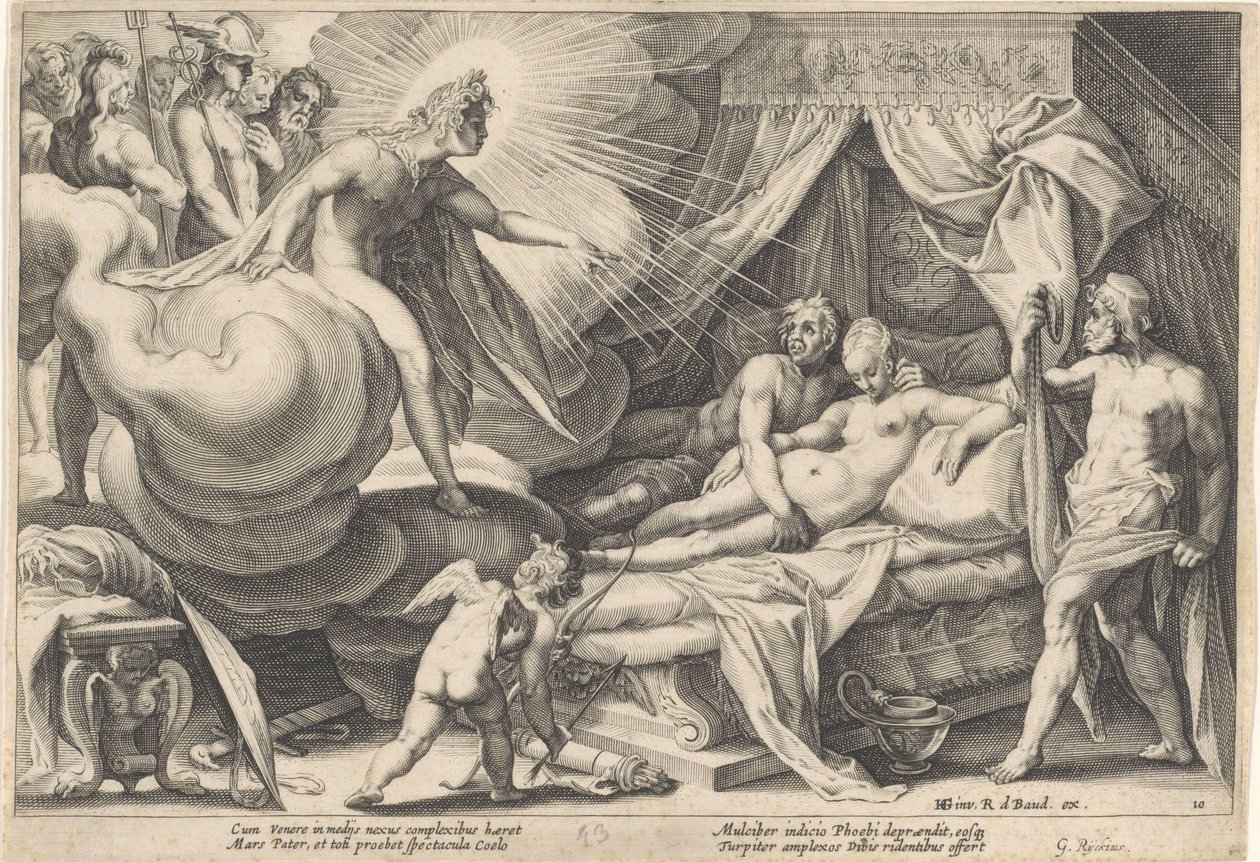 阿波罗惊奇的火星和维纳斯
奥维德的《变形记》（丛书名） 作者 Hendrick Goltzius（工作室）