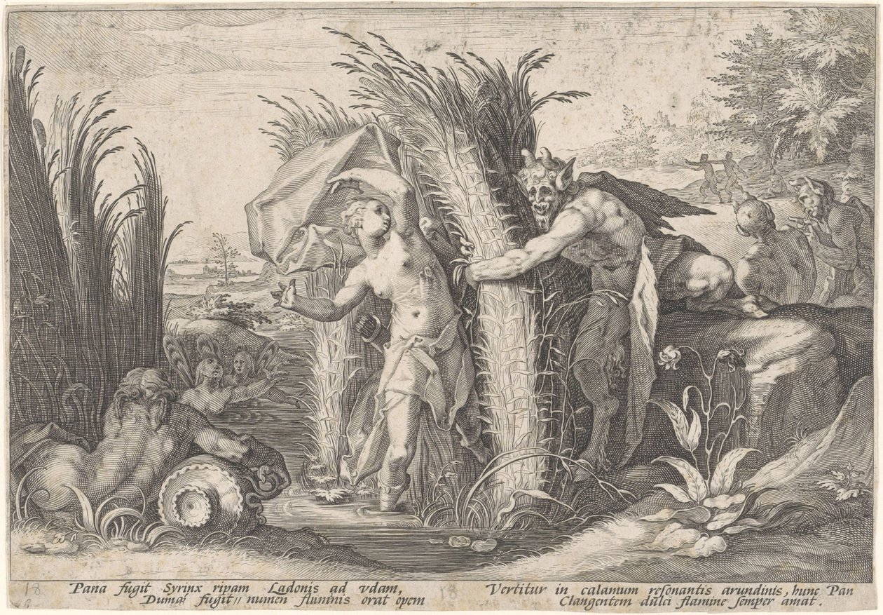 潘和西林克斯
奥维德的《变形记》（丛书名） 作者 Hendrick Goltzius（工作室）