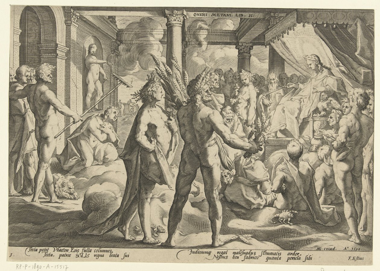 赫利俄斯宫殿中的辉顿
奥维德的《变形记》（丛书名） 作者 Hendrick Goltzius（工作室）